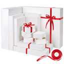 Bobobag 13 Pack White Gift Boxes with Lids for Presents, Assorted size Gift Boxes for Christmas ( 3 Extra large 17",3 Large 14.25",3 Medium 11",4 Small 4" ,Red Ribbon ), 4 inch Deep Box for Wrapping Robe Scarf Mug.