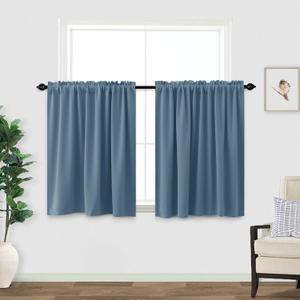 KOUFALL Blue Kitchen Window Curtains Over Sink,Small Blackout Short Rustic Farmhouse Dining Room Curtains 36 Inch Length,Gray Stone Blue (34"W x 36"L (Pack of 2))