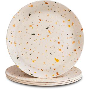 Nook Theory 4 Pack Reusable Bamboo Plates - Non-Toxic Toddler and Kids Plate, Dishwasher Safe, Not Microwavable Dinnerware (Celebration 10")