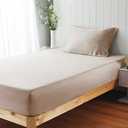 100% Viscose Derived from Bamboo Fitted Sheet Set 2 Piece - 1 Pillowcase 1 Fitted Sheet with 16" Deep Pocket, Hotel Luxury Silky Bedding, Ultra Soft, Cooling for Hot Sleepers(Beige Twin)