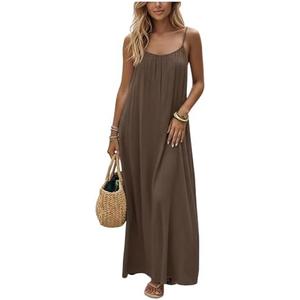 SHENHE Women's Open Back Spaghetti Strap Beach Maxi Dress Loose Flowy Vacation Sundress, XL