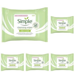 Simple Kind To Skin Cleansing Facial Wipes 25 (Pack of 5)