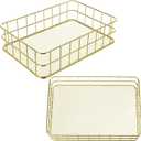 2 Pack Gold Metal Storage Baskets, Organizer Wire Mesh Desktop Decor Trays for Home, Office, Bathroom, Kitchen, Farmhouse Vanity 9.65x6.5x2.56 Inch