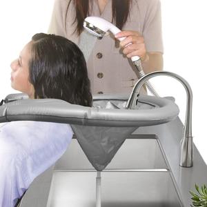 Portable Shampoo Bowl Inflatable Hair Washing Tray for Sink Home, Salon Funnel Rinse Basin Buddy on Chair Wheelchair, Gift for Handicap Bedridden Elderly Mobility Disability Injured Patient (Gray)