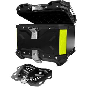 Aluminum Motorcycle Top Case, Universal Tail Box with Security Lock, Waterproof Helmet Luggage (Black, 35L)