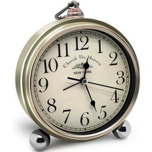 Oxmidud 5'' Retro Vintage Metal Desk Alarm Clock - Non-Ticking Silent Analog Table Clocks - Battery Operated Quartz Clock for Bedside Desk Table Bedrooms Living Room Home Office Decor