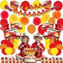 Fire Truck Birthday Party Decorations Kit 62PCS Fire Truck Balloons, Firefighter Theme Supplies with Banner, Table Cover, Cake Toppers, Tattoo Stickers for Kids & Boys Party
