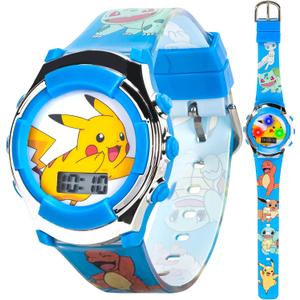 Pokmon Kids Digital Watch with Flashing LED Lights, Pikachu & Friends Design, Fun Character Display, Soft Silicone Strap, Kid-Friendly Tough Build, Adjustable Fit for Wrist Sizes 5.5" to 8"