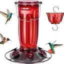Kingsyard Glass Hummingbird Feeder for Outdoors Wild Bird Feeder with 6 Feeding Ports Hanging for Garden Yard, Red (Ant Moat Included)
