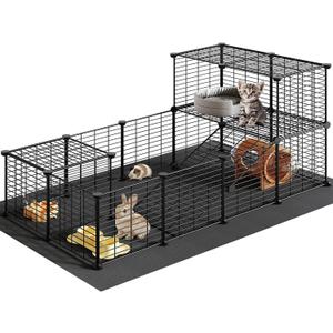 HOOBRO Guinea Pig Cage with Waterproof Mat, 24 Panels Small Animal Playpen, Rabbit Cage, Bunny Cage, Chicken Cage, Pet Playpen, Indoor Outdoor Yard Fence, 57 x 31.5 x 23.6 Inches, Black BK03PP03