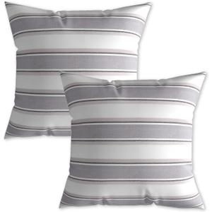 2 Piece Multi Color Stripe Pillow Cases Soft Faux Linen Square Decorative Throw Cushion Cover with Hidden Zipper for Sofa Bed Grey Brown Black White Mixed 20" x 20"