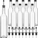 Maxdot 10 Pcs Long Neck Glass Bottles with Pourer Bordeaux Wine Bottle Clear Empty Wine Syrup Juice for Home Bar Liquor Juice Making Wedding Anniversary Party(Stainless)