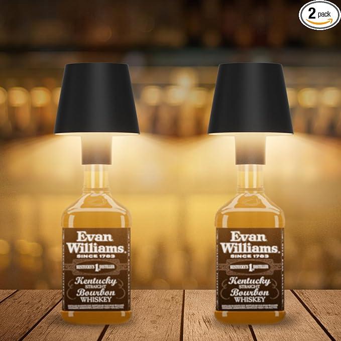 2 Pack LED Bottle Lamp 5500mAh Battery Portable Table Lamp Cordless IP54 Waterproof Wine Bottle Light for Outdoor Dining Bedroom Black
