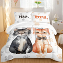 Nttopship Lovers Cat Comforter Bedding Set with 2 Pillowcase Queen Size Cartoon Cat Comforter Set for Kids Boys Girls Bedroom Decor