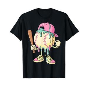 Ice Cream Drip Baseball Spots Baseball Drip for Girls T-Shirt, SMALL, DARK BLUE