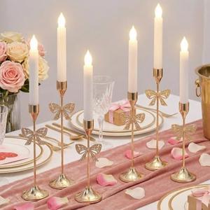 Ziliny 6 Pcs Christmas Bow Taper Candle Holders, 3 Size Gold Christmas Candlestick Holders, Xmas Candle Holder Vintage Decorative for Table Centerpiece Mantel Decor Holiday Housewarming Gifts