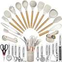 Kitchen Utensils Set- 35 PCs Cooking Utensils with Grater,Tongs, Spoon Spatula &Turner Made of Heat Resistant Food Grade Silicone and Wooden Handles Kitchen Gadgets Tools Set for Nonstick Cookware