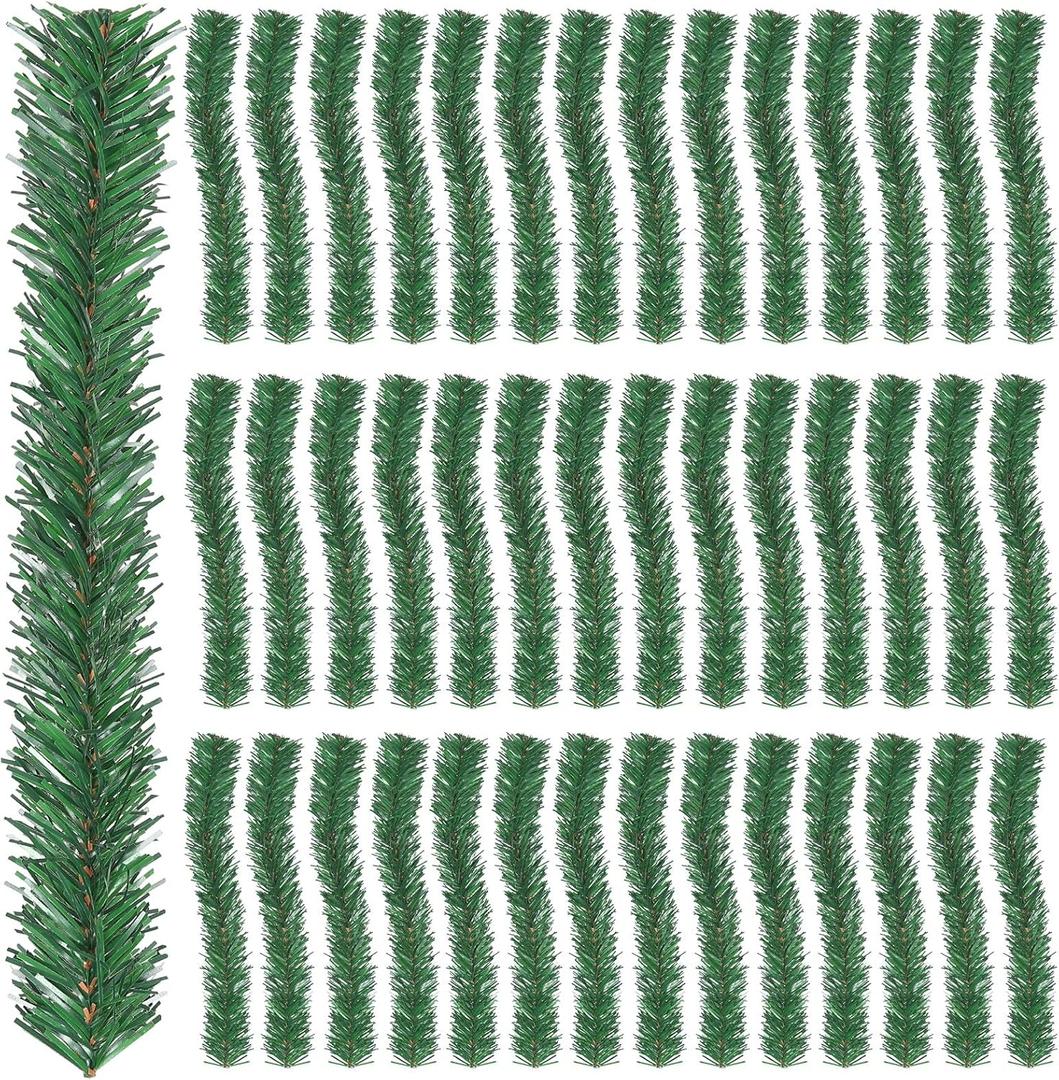 50 Pack Christmas Garland Ties Artificial Pine Needles Faux Pine Greenery Stems 12 Inch Twist Wired Tree Branches for Christmas Craft Gift Wrapping Holiday Decor