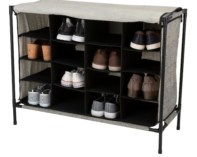 Simplify 16 Pair Shoe Rack with Cover | Stackable | Storage & Organization | Closet | Bedroom | Entryway | Grey