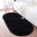 Noahas Fluffy Black Rugs for Bedroom Living Room,2'X5' Oval Throw Rug for Kids Room,Shag Hallway Runner Rug,Small Soft Shaggy Bedside Non-Slip Plush Nursery Dorm Carpet Home Decor Aesthetic (2' x 5' (Oval))