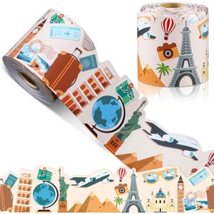 68.9 ft Travel Bulletin Board Border Back to School Theme Decoration First Day of School Rolled Border Trim for Party Classroom Bulletin Boards Chalkboard Wall Decor