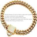 Gold Dog Chain Collar 10mm Wide Cuban Link Puppy Collar 316L Stainless Steel with CZ Diamond Lock Bling Collar for Large Dogs(10mm Gold,20inch)