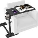 Height Adjustable Couch Armrest Table Tray  Tilting Top Swivel Side Table for Recliner, Sofa, Laptop, or Bed  Ideal for Eating, Reading, or Recovery Use (Black)