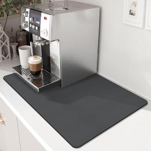 Coffee Mat,Absorbent Dish Drying Mat for Kitchen Counter, Coffee Bar Mat,Non-Slip Rubber Backed,Hide Stains & Quick Dry, for Espresso Machine,Coffee Station,Cups & Sink, 16" x 24"(Dark Grey)