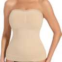 JOYSHAPER Strapless Shapewear Tank Top for Women Bandeau Shapewear Camisole Long Tube Top Strapless Camisoles (Beige, L)