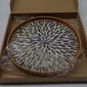 Round Rattan Tray with Mother of Pearl Inlay, Rattan Serving Tray for Coffee, Bread, Fruits, Decorative Wicker Tray for Table Decor, Home Decor, Kitchen Island Decor (Dark Blue Leaf, 11.8")