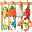 TUMAMA Hanging Baby Toys, 4 Pack Vegetable Crib Stroller Baby Gym Mobile Plush Toys, Early Baby Cognitive Sensory Hanging Rattle Toys with Teether. Suitable for Babies 0, 3, 6, 9, 12 Months