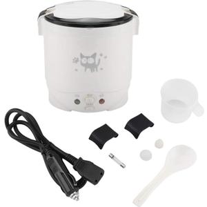 Omabeta Portable Rice Cooker for Travel Mini 12V 100W 1L Electric Portable Multifunctional Rice Cooker Food Steamer for Cars Can be Used As Electric Lunch Box(white)