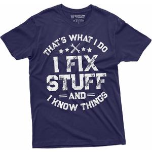 Men's Funny I fix Stuff T-Shirt Mechanic Engineer Garage Tee Shirt (Large, Navy Blue)
