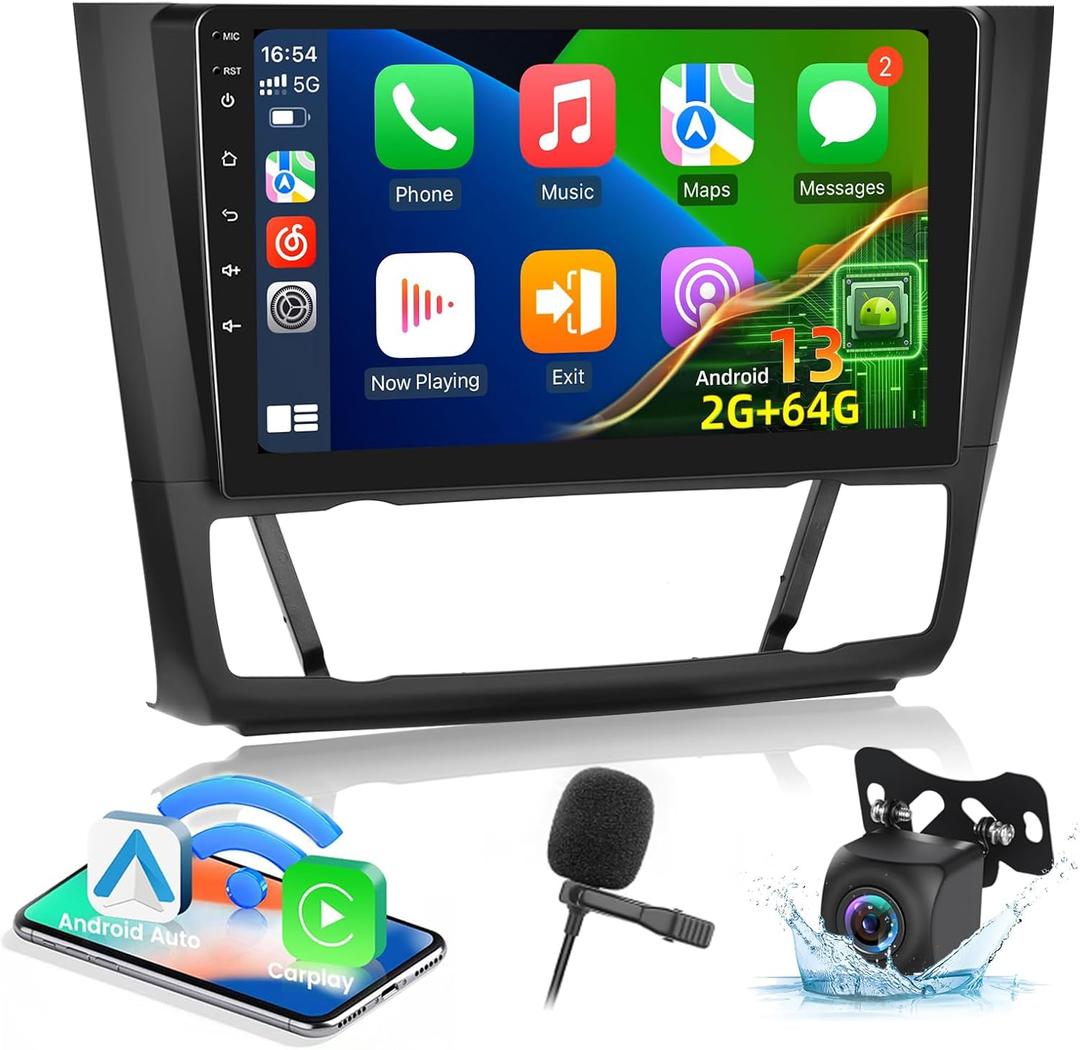 EKAT Android Car Stereo for BMW 1 Series E87 E81 E82 E88 2008-2012 (Auto A/C) - 2+64G Wireless Carplay & Android Auto - 9 Inch Touch Screen Radio with WiFi, GPS, EQ, SWC + AHD Backup Camera & MIC