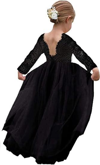 Girl Toddler Full-Length Straight Tulle Tutu Lace Back Party Flower Girl Dress
Size 120