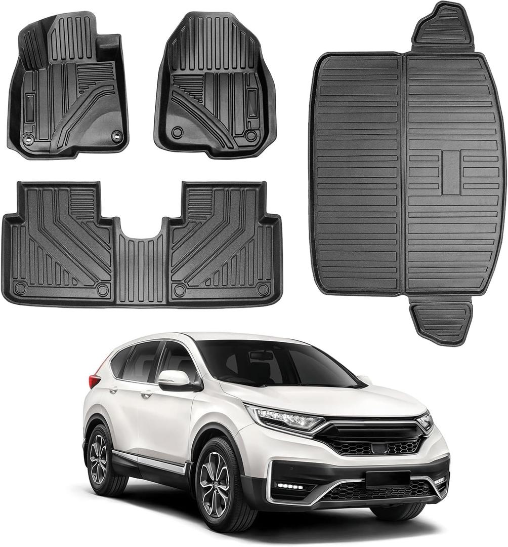 Vanseno Compatible for 2022 2021 2020 2019 2018 2017 Honda CRV Floor Mats 2 Row & Cargo Liner Trunk Mat All-Weather Rubber Mat Protector Black (Does not fit for Touring and Hybrid)