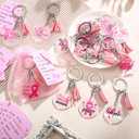 Remuuly 32 Set Breast Cancer Awareness Keychains Pink Ribbon Gifts Breast Cancer Accessories Survivor Party Favors for Women Pink Ribbon Keychains with Hope Cards and Organza Bags