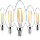 Ascher E12 Candelabra LED Light Bulbs 60 Watt Equivalent, Warm White 2700K, Non-Dimmable, 550 Lumen, Clear LED Filament Candle Bulbs, Pack of 5