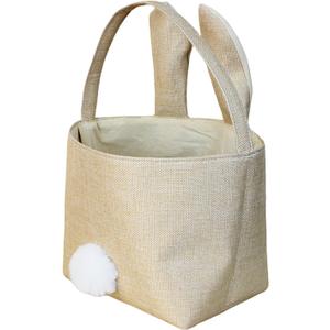 Easter Bunny Rabbit Tote Bag, Cute Bunny Basket, Linen-Look Fabric Carry Bag for Candy Storage and Clothes Organizing
