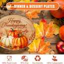 50 PCS Thanksgiving Paper Plates Large 9" X 11" Woodgrain Pumpkins Oval Plates Maple Leaf Napkins Disposable Autumn Dinnerware for Harvest Thanksgiving Party Decorations