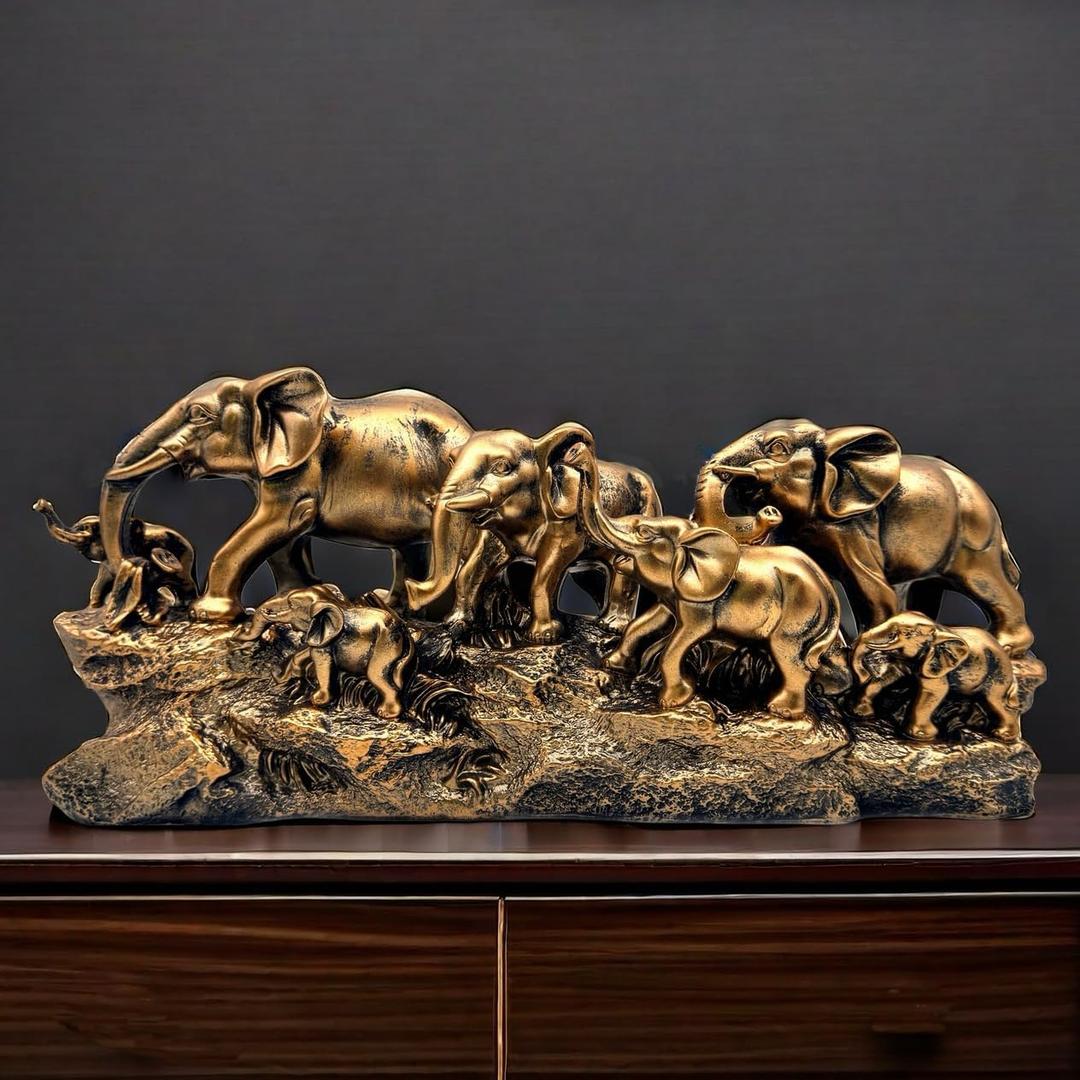 7 Elephants Herd with Babies Statue Elephant Family Frgurines Sculpture for Home Office Living Room Desktop Decoration Figurines Indoor Feng Shui Decor (Bronze)