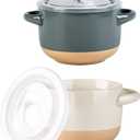 AmorArc 24 Ounces Soup Bowls with Large Handles and Lids, Stoneware Bowls Set of 2 for Soup, Cereal, Stew, Noodle, Colourful Ceramic Kitchen Bowls, Microwave&Dishwasher Safe, Grey&Beige