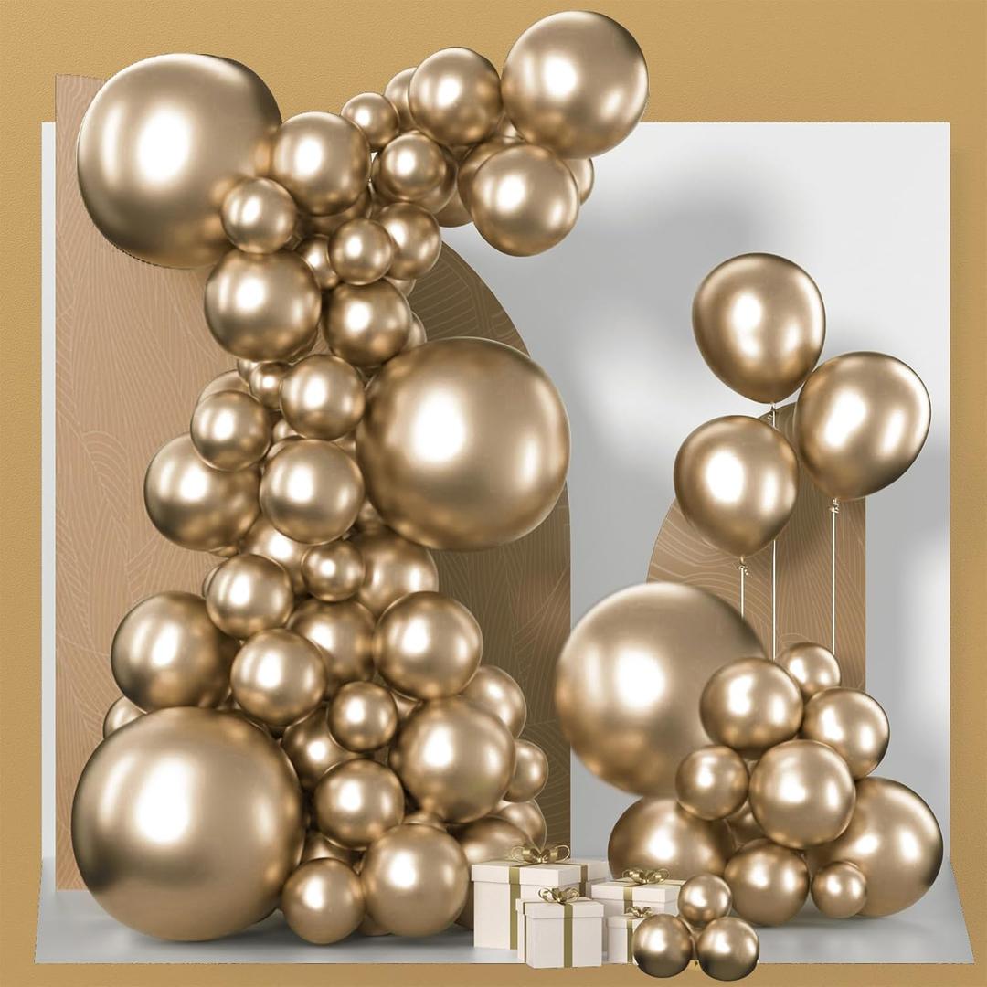 PartyWoo Metallic Gold Balloons 152pcs Different Sizes of 18 12 10 5 Inch Chrome Gold Balloon Arch Kit Garland for Birthday Graduation Baby Shower Wedding Bachelorette Party Decorations Gold-G127