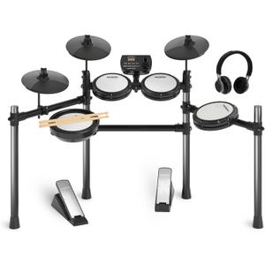 MOSEN Electric Drum Set with 4 Quiet Mesh Drum Pads, Cymbals, Sticks, Headphones, USB MIDI, Kick Pedal, 195+ Sounds and 25 Drum Kits for Beginner MED-X3
