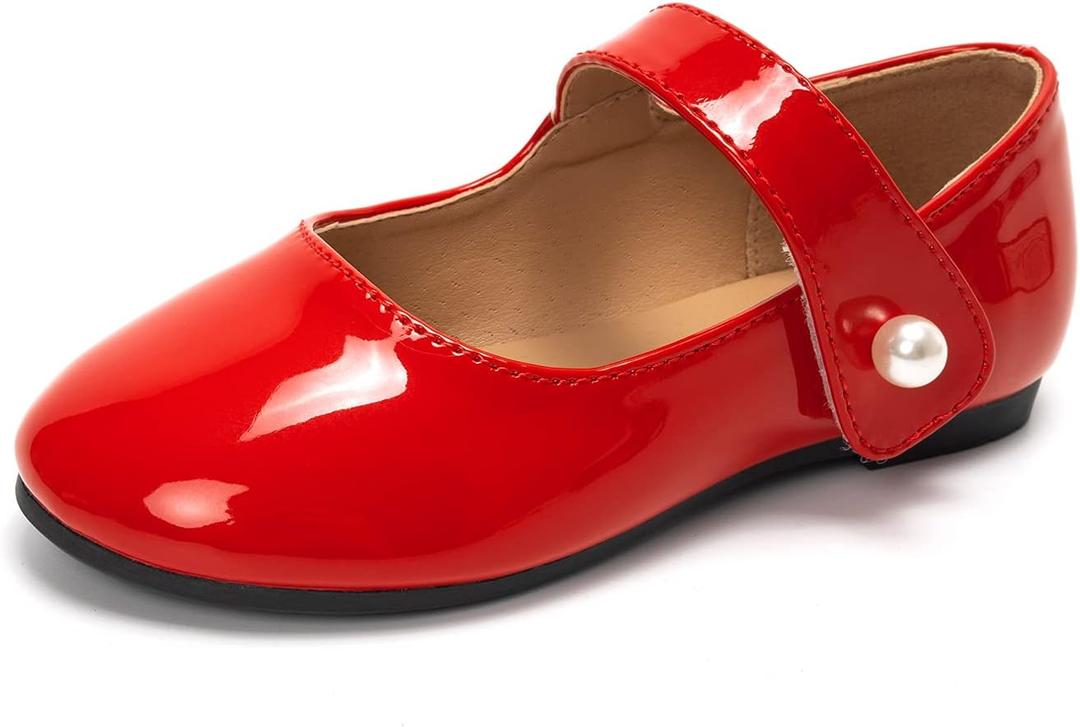 FUNKYMONKEY Toddler/Little Girl Mary Jane Dress Shoes Casual Slip on Ballet Flat (10 Toddler, Red)