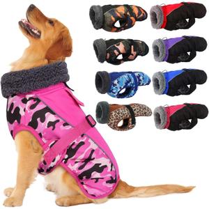 IECOii Extra Warm Dog Coat - Reflective Adjustable Jacket With Buckle Fleece Turtleneck for Cold Weather - Soft Winter Coat (Large(Chest:20.9-24.4 in), Pink Camo)