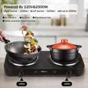 Countertop Double Cast Iron Burner 1800 Watts Electric Hot Plate with Adjustable Temperature 6.1" Cooktop for Dorm, Office, Home, Camp, Compatible for All Cookwares