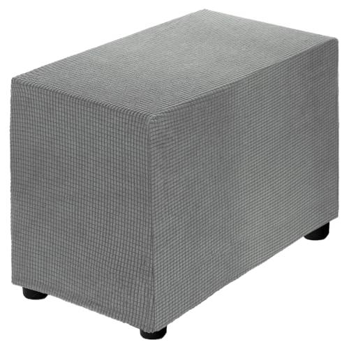 uxcell Stretch Ottoman Cover Rectangular Oversized Square Ottoman Slipcover with Elastic for Foot Stool Living Room Bedroom Fit Length 50-76cm / 20"-30", Small, Light Gray