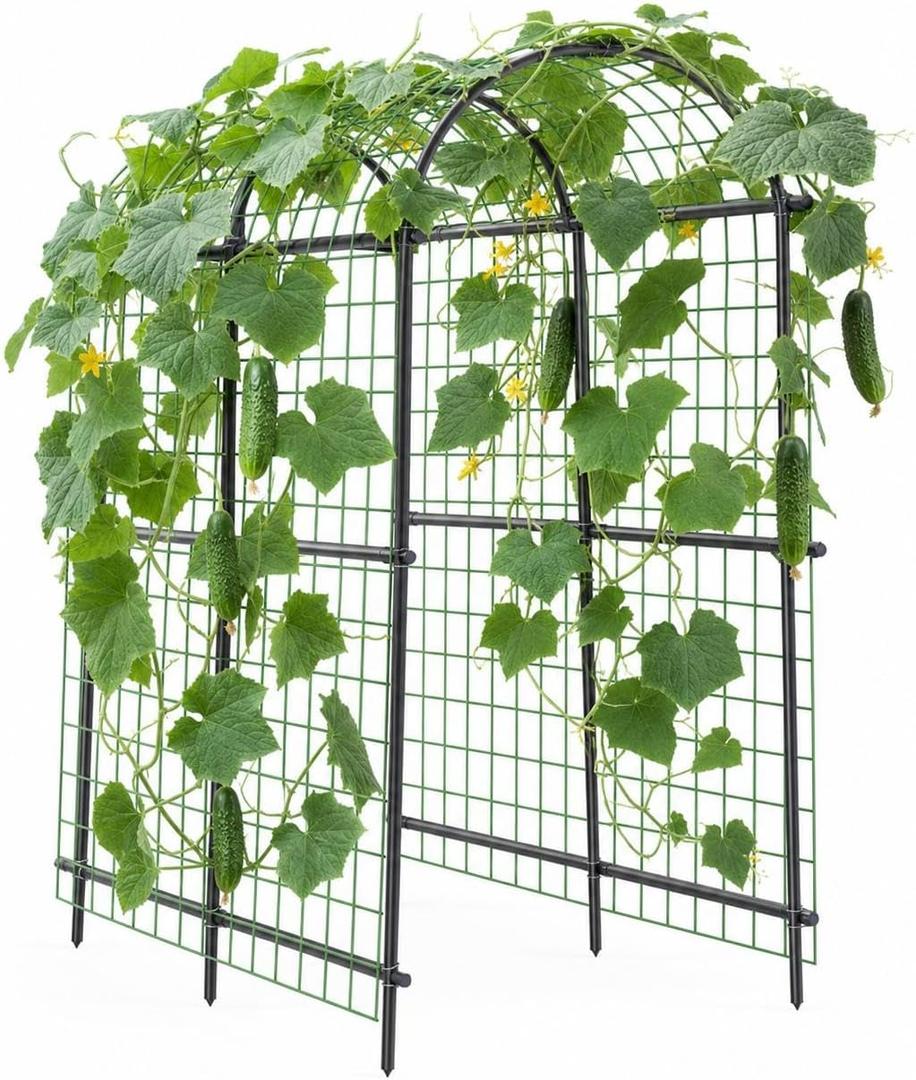 Garvee Garden Arch Trellis, Heavy Duty Metal Arbor with Netting for Climbing Plants, Adjustable Width, Weather-Resistant Outdoor Pergola for Flowers, Vines, Vegetables, 114 x 33 x 8 cm