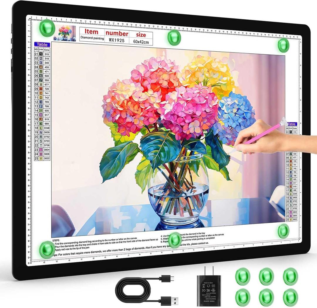 Zocelight Rechargeable A2 Light Pad 25.2" x 18.4",Magnetic Light Board for Diamond Painting,Physical Buttons,US Adapter,3 Colors,Stepless Dimming Light Box for Tracing, Light Table Sketching,Drawing